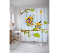 Штора (занавеска) для ванной JoyArty "Чешуйчатые птички" из сатена, 180х200 см с крючками, sc_37219