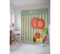 Штора (занавеска) для ванной JoyArty "Сладкие леденцы" из сатена, 180х200 см с крючками, sc_30750