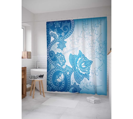 Штора (занавеска) для ванной JoyArty "Весенние морозы" из сатена, 180х200 см с крючками, sc_30090