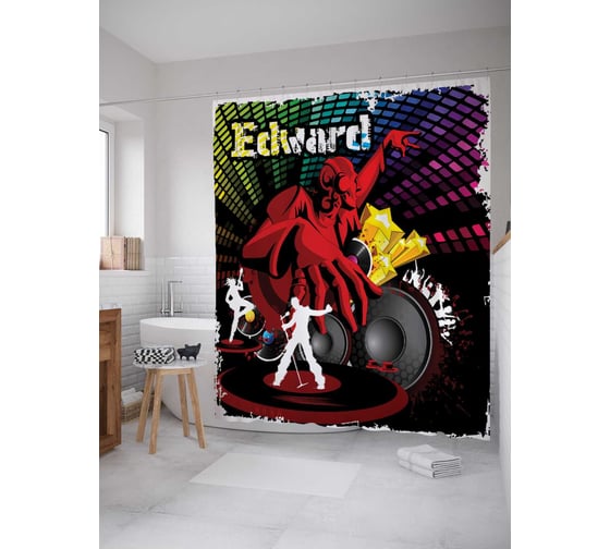 Штора (занавеска) для ванной JoyArty "Шестидесятые" из сатена, 180х200 см с крючками, sc_3978 1