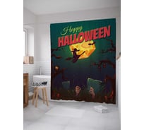 Штора (занавеска) для ванной JoyArty "Ведьма на метле" из сатена, 180х200 см с крючками, sc_36713