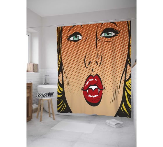 Штора (занавеска) для ванной JoyArty "Вампирша поп-арт" из сатена, 180х200 см с крючками, sc_35698 1