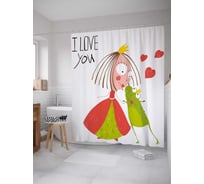 Штора (занавеска) для ванной JoyArty "Поцелуй принцессы" из сатена, 180х200 см с крючками, sc_37215