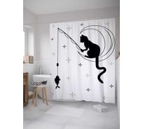 Штора (занавеска) для ванной JoyArty "Рыбалка на луне" из сатена, 180х200 см с крючками, sc_36613