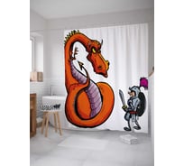 Штора (занавеска) для ванной JoyArty "Дракон и воин" из сатена, 180х200 см с крючками, sc_36674