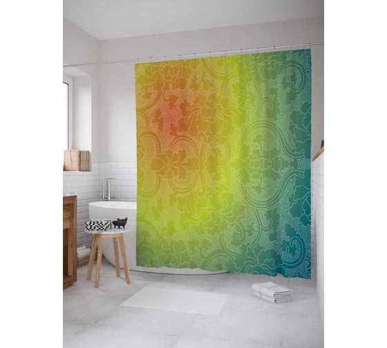 Штора (занавеска) для ванной JoyArty "Узорчатая теплота" из сатена, 180х200 см с крючками, sc_30321 1