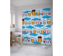 Штора (занавеска) для ванной JoyArty "Подозрительные совы" из сатена, 180х200 см с крючками, sc_3832