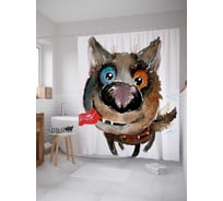Штора (занавеска) для ванной JoyArty "Дружелюбный пес" из сатена, 180х200 см с крючками, sc_31462