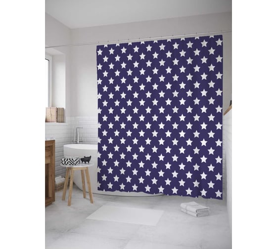 Штора (занавеска) для ванной JoyArty "Галактические звезды" из сатена, 180х200 см с крючками, sc_33433 1