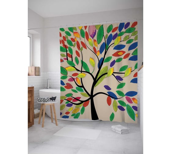 Штора (занавеска) для ванной JoyArty "Жизненные краски" из сатена, 180х200 см с крючками, sc_3877 1