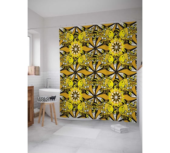 Штора (занавеска) для ванной JoyArty "Цветочные повторы" из сатена, 180х200 см с крючками, sc_36121