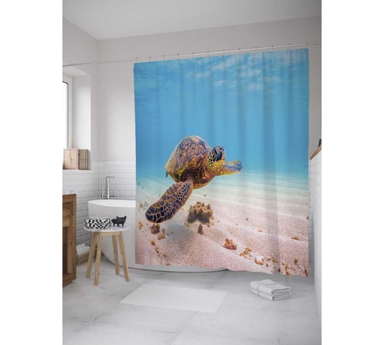 Штора (занавеска) для ванной JoyArty "Спокойное плавание" из сатена, 180х200 см с крючками, sc_35246 1