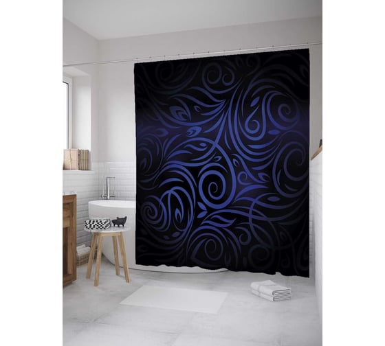 Штора (занавеска) для ванной JoyArty "Переливы завиток" из сатена, 180х200 см с крючками, sc_35352 1