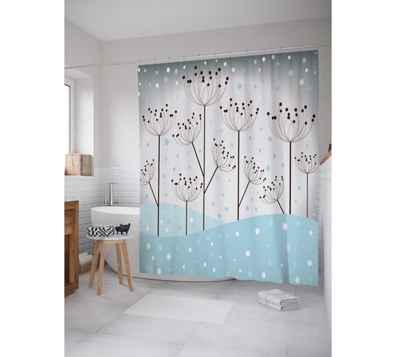Штора (занавеска) для ванной JoyArty "Зимние растения" из сатена, 180х200 см с крючками, sc_30256 1
