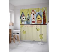 Штора (занавеска) для ванной JoyArty "Птичьи домики" из сатена, 180х200 см с крючками, sc_30155
