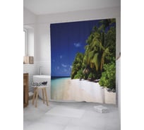 Штора (занавеска) для ванной JoyArty "Тропический пляж" из сатена, 180х200 см с крючками, sc_36502