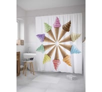 Штора (занавеска) для ванной JoyArty "Разноцветные рожки" из сатена, 180х200 см с крючками, sc_36334