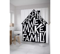 Штора (занавеска) для ванной JoyArty "Вместе мы семья" из сатена, 180х200 см с крючками, sc_34563