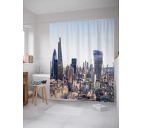 Штора (занавеска) для ванной JoyArty "Город у реки" из сатена, 180х200 см с крючками, sc_31051