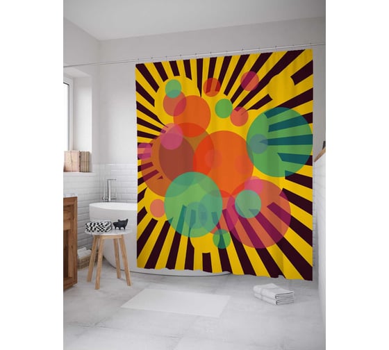 Штора (занавеска) для ванной JoyArty "Блики фигур" из сатена, 180х200 см с крючками, sc_30869 1