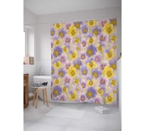 Штора (занавеска) для ванной JoyArty "Анютины глазки" из сатена, 180х200 см с крючками, sc_30833