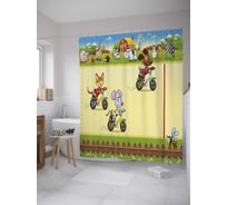 Штора (занавеска) для ванной JoyArty "Звери на велосипедах" из сатена, 180х200 см с крючками, sc_32675