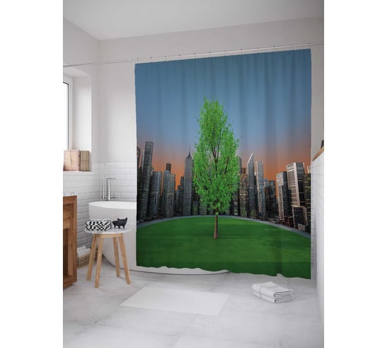 Штора (занавеска) для ванной JoyArty "Одинокая береза" из сатена, 180х200 см с крючками, sc_30992 1