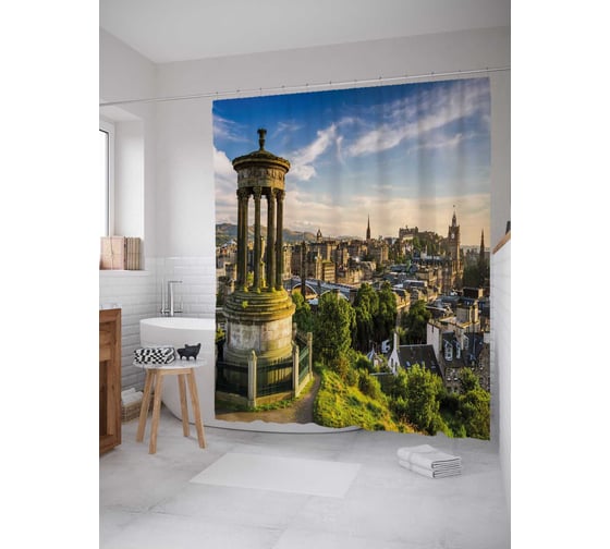 Штора (занавеска) для ванной JoyArty "Фото города" из сатена, 180х200 см с крючками, sc_30862 1