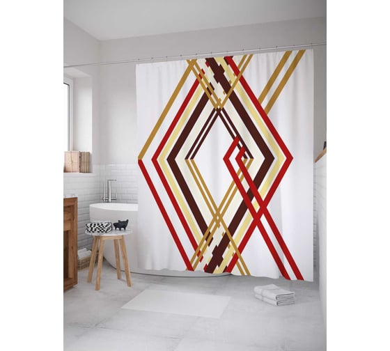 Штора (занавеска) для ванной JoyArty "Полосы ромба" из сатена, 180х200 см с крючками, sc_30499 1