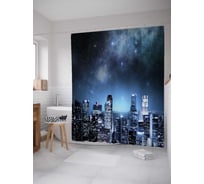 Штора (занавеска) для ванной JoyArty "Звездная ночь над городом" из сатена, 180х200 см с крючками, sc_30978