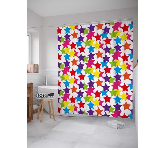 Штора (занавеска) для ванной JoyArty "Цветочный звездопад" из сатена, 180х200 см с крючками, sc_30998 1