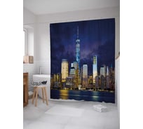 Штора (занавеска) для ванной JoyArty "Ночные огни города" из сатена, 180х200 см с крючками, sc_30914