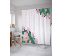 Штора (занавеска) для ванной JoyArty "Лотос по углам" из сатена, 180х200 см с крючками, sc_35482