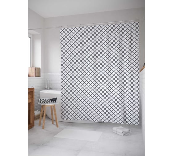Штора (занавеска) для ванной JoyArty "Классика ромбов" из сатена, 180х200 см с крючками, sc_30563 1