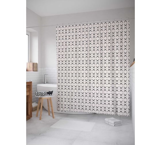 Штора (занавеска) для ванной JoyArty "Бесконечные прямоугольники" из сатена, 180х200 см с крючками, sc_30716 1