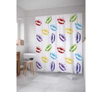 Штора (занавеска) для ванной JoyArty "Цветные поцелуи" из сатена, 180х200 см с крючками, sc_30958
