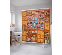 Штора (занавеска) для ванной JoyArty "Мастерская санты" из сатена, 180х200 см с крючками, sc_31015