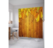 Штора (занавеска) для ванной JoyArty "Осень на досках" из сатена, 180х200 см с крючками, sc_37678