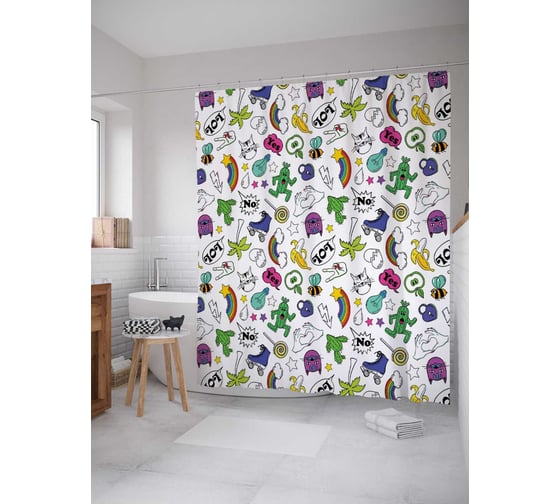 Штора (занавеска) для ванной JoyArty "Летний микс" из сатена, 180х200 см с крючками, sc_55405 1