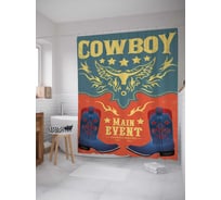 Штора (занавеска) для ванной JoyArty "Главное событие ковбоя" из сатена, 180х200 см с крючками, sc_37940