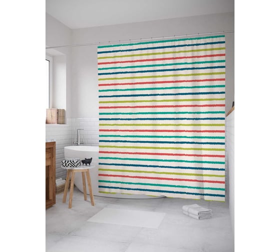 Штора (занавеска) для ванной JoyArty "Радуга линий" из сатена, 180х200 см с крючками, sc_30713 1