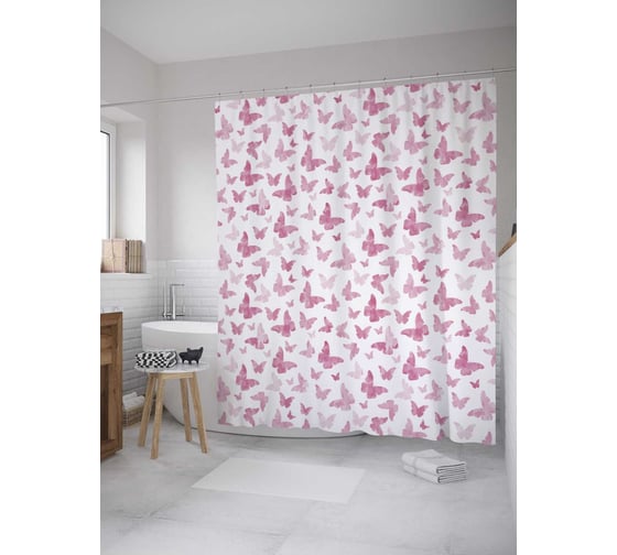 Штора (занавеска) для ванной JoyArty "Нашествие мотыльков" из сатена, 180х200 см с крючками, sc_35506 1