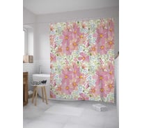 Штора (занавеска) для ванной JoyArty "Крупные цветы среди мелких соцветий" из сатена, 180х200 см с крючками, sc_35504
