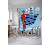 Штора (занавеска) для ванной JoyArty "Супергерой в городе" из сатена, 180х200 см с крючками, sc_31413