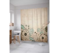 Штора (занавеска) для ванной JoyArty "Цветочная виньетка" из сатена, 180х200 см с крючками, sc_30762