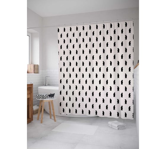 Штора (занавеска) для ванной JoyArty "Черные фигуры" из сатена, 180х200 см с крючками, sc_30488 1