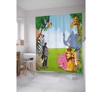 Штора (занавеска) для ванной JoyArty "Мультяшные звери" из сатена, 180х200 см с крючками, sc_30367