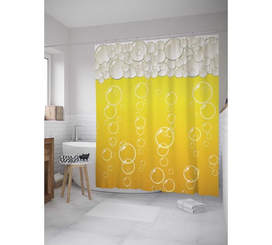 Штора (занавеска) для ванной JoyArty "Солнечные пузыри" из сатена, 180х200 см с крючками, sc_31024 1