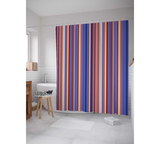 Штора (занавеска) для ванной JoyArty "Детские полосы" из сатена, 180х200 см с крючками, sc_30870 1