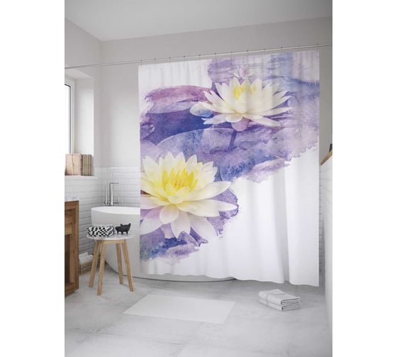Штора (занавеска) для ванной JoyArty "Два лотоса" из сатена, 180х200 см с крючками, sc_35479 1